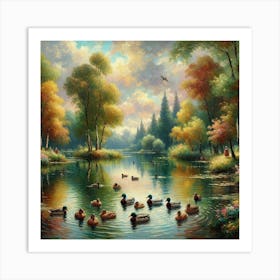 Ducks In The Pond 2 Art Print