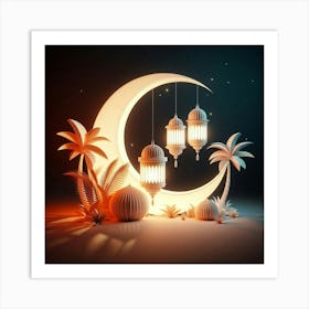 Ramadan Lanterns And Moon Art Print