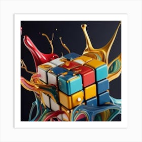 Colorful Rubiks Cube Dripping Paint 7 Art Print