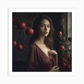 Portrait Of A Woman With Red Apples Art Print