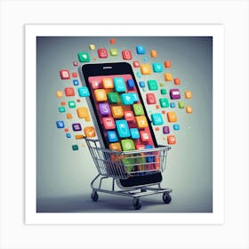 Shopping Cart With Mobile App Icons Art Print