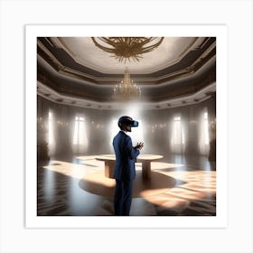 Vr Headset Man In A Room Art Print