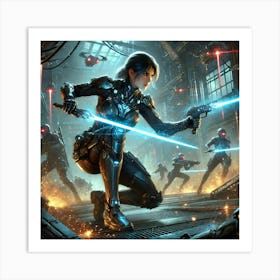 A Sci Fi Action Scene Illustrating Dual Wield Com Art Print