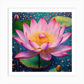 Pointillist on metal "Flower of Lotus" 3 Art Print