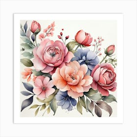 Watercolor Flowers art print Art Print