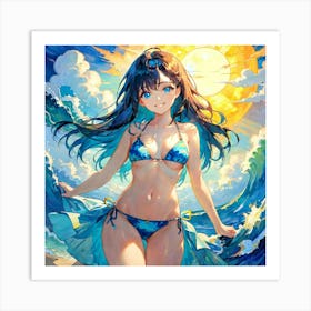 Anime Girl In Bikini gui Art Print