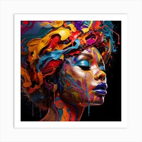 Portrait Of A Woman With Colorful Paint Art Print