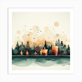 Watercolor Cityscape With Candles Art Print