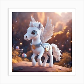 A Super Cute Chibi Zodiac Horse, In The Universe, With Snowwhite Shiny Fur, Happy Smile, Happy Smile 1 Art Print