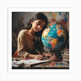 Girl With A Globe Art Print