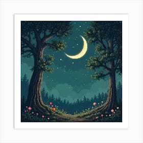 Moon And Forest Style William Morris2 Art Print (1) Art Print