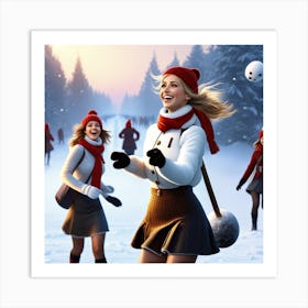 Snowball Fight Art Print