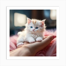 Cute Kitten On A Person'S Hand Art Print