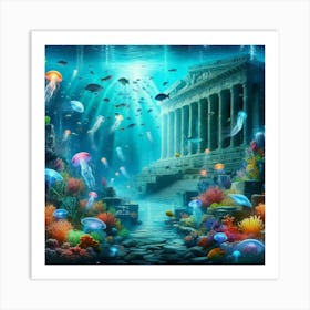 Underwater Scene With Jellyfish Art Print