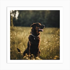 Dog Sitting In A Field Art Print