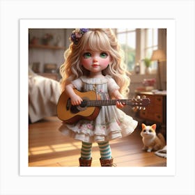 Little Girl With A Guitar Art Print