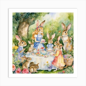 Alice Is Having Tea Party With Hare And Mouse(1) Art Print
