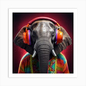 Elephant With Headphones Art Print