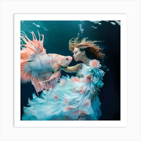 "Woman with Fish Underwater" 1 Art Print