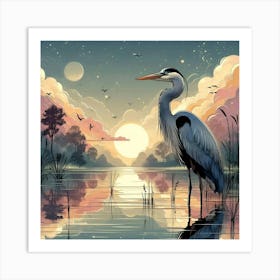 Heron At Sunset 3 Art Print