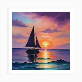 Sailboat At Sunset Paintings Art Print 2 Art Print