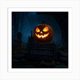 A Sinisterjack O Lantern Grinning Wildly Cast In Eerie Luminescence By The Ambient Night Fear Lur (6) Art Print