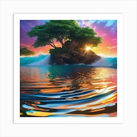 Sunset With A Tree Art Print