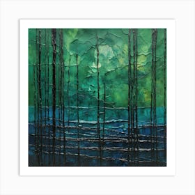 Forest Of Trees Abstract Painting Green and Blue Color Art Print