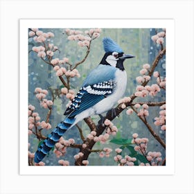 Ohara Koson Inspired Bird Painting Blue Jay 3 Square Art Print