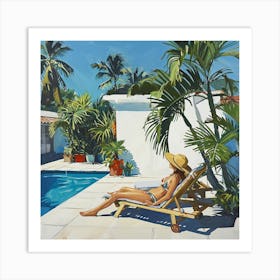 Patio With Pool In Mexico - expressionism 5 Art Print