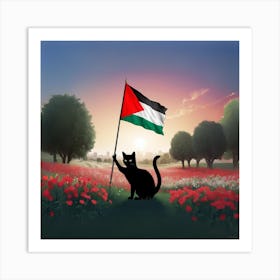 Cat Holding Palestinian Flag Art Print