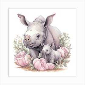 Rhino - Pink Roses Affiche