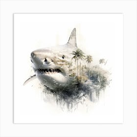 Shark In The City Double Exposure Art Print