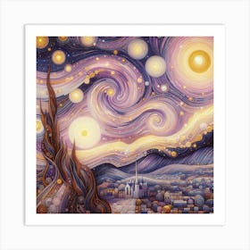 The Milky Way In Shades Of Honey And Lavender Swirls Klimt Style 2 Art Print