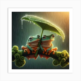 Two Frogs In The Rain Art Print