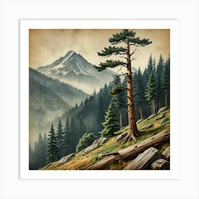 Pine Tree In The Mountains Art Print