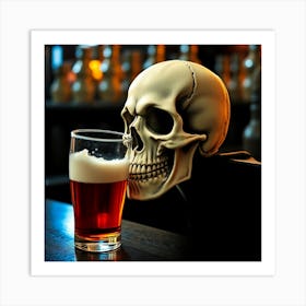 Skull With A Beer Art Print