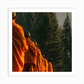 Monks In Orange Robes Art Print