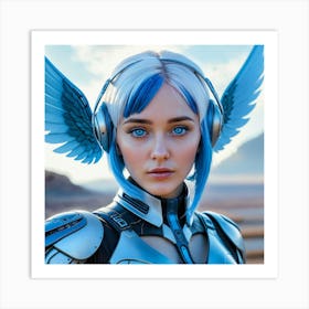 Girl With Blue Wings Art Print