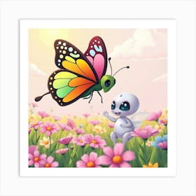 Alien Baby And Butterfly Art Print