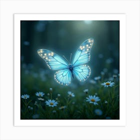 A Radiant Butterfly With Wings Of Glowing, Bioluminescent Light Fluttering Through A Dreamlike Meadow Art Print