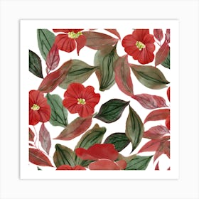 Botanical Wall Art Flowers Red Begonias Leaves #2 Art Print