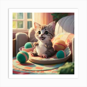 Kitten Playing With Balls Art Print