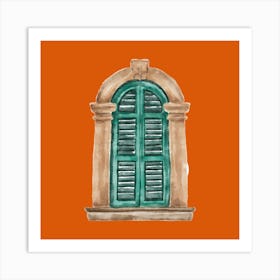 Green Shuttered Window Art Print