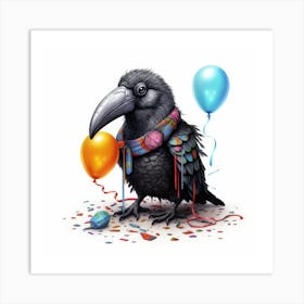 Crow With Balloons Art Print