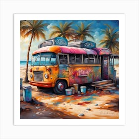 The Drive Thru Bus Adventure On The Sandy Shore Art Print