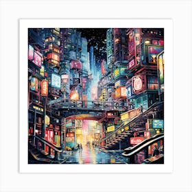 Cityscape At Night 8 Art Print