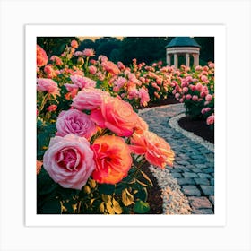 Rose Garden At Sunset 1 Art Print