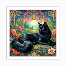 Black Cat In The Garden 7 Art Print