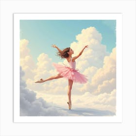 Ballet Dancer Poses Amid Watercolor Clouds 1 Art Print